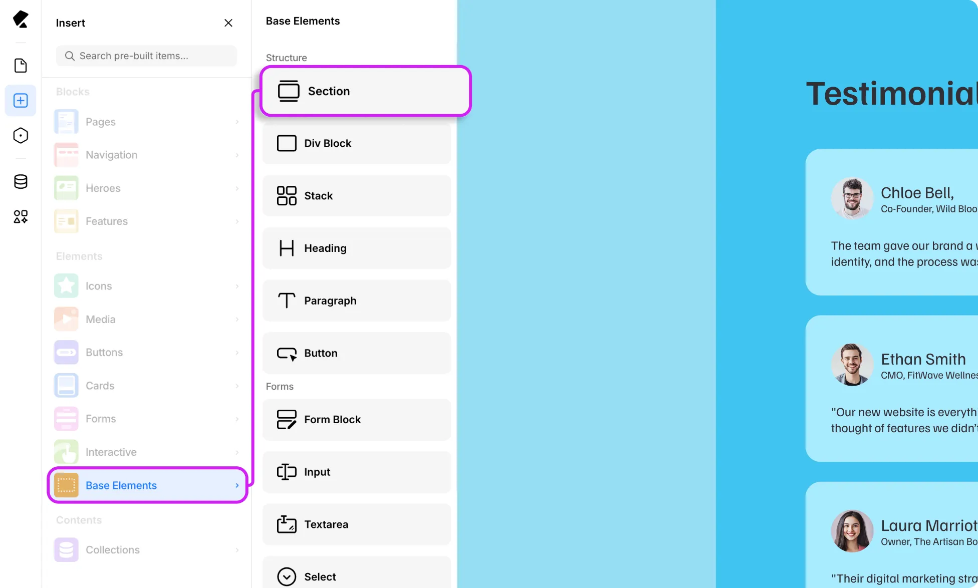Add Section From the Insert Panel