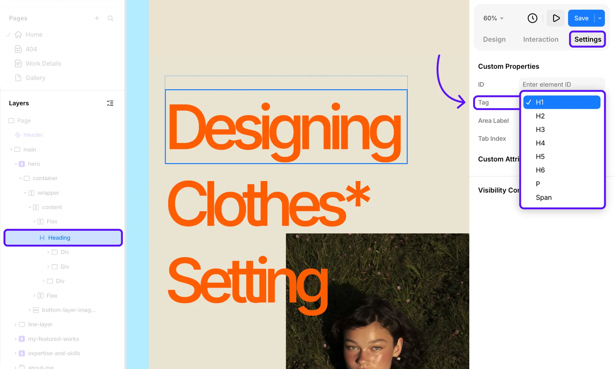 Switch Header Tags of Heading or Any Text Element