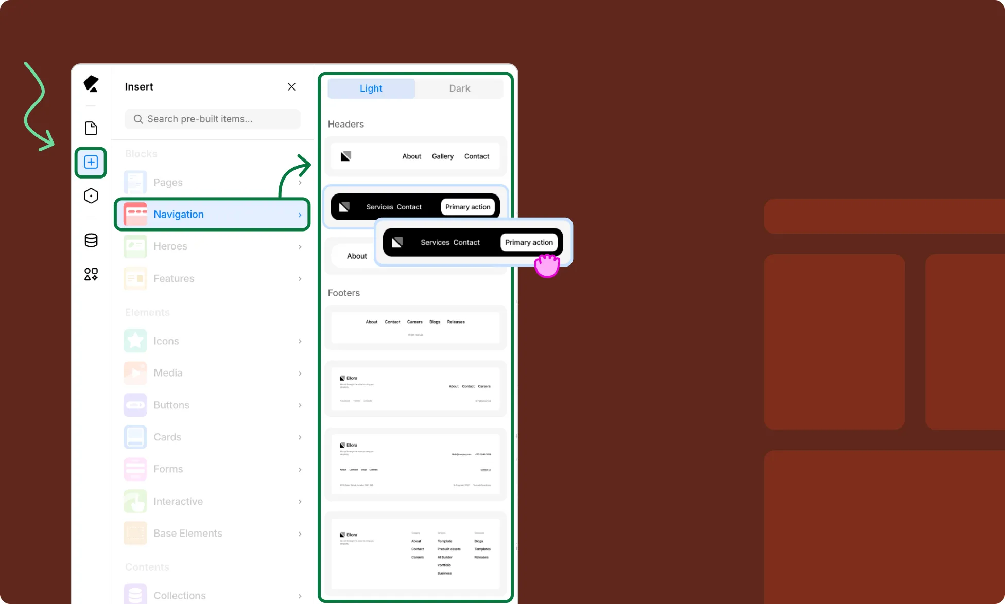 Add Navigation Element From Premade Blocks
