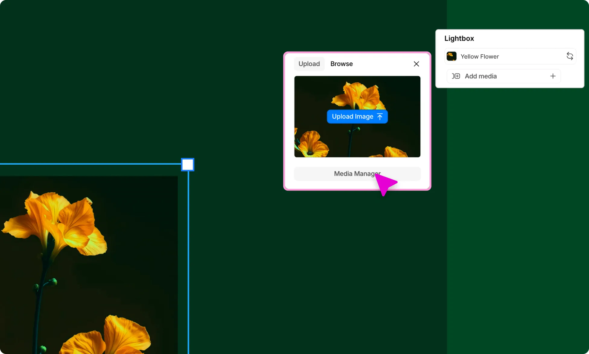 Select From Media Manager or Upload Lightbox Thumbnail Image