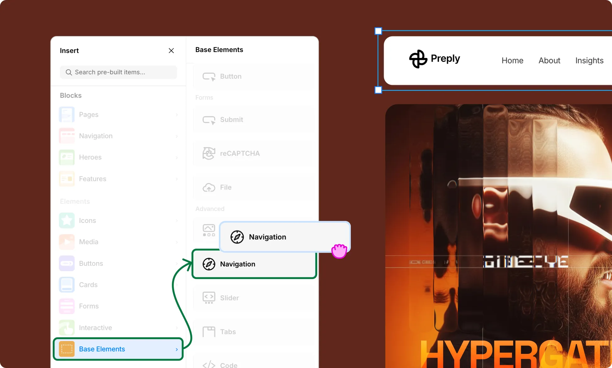 Add Navigation Element From Base Elements