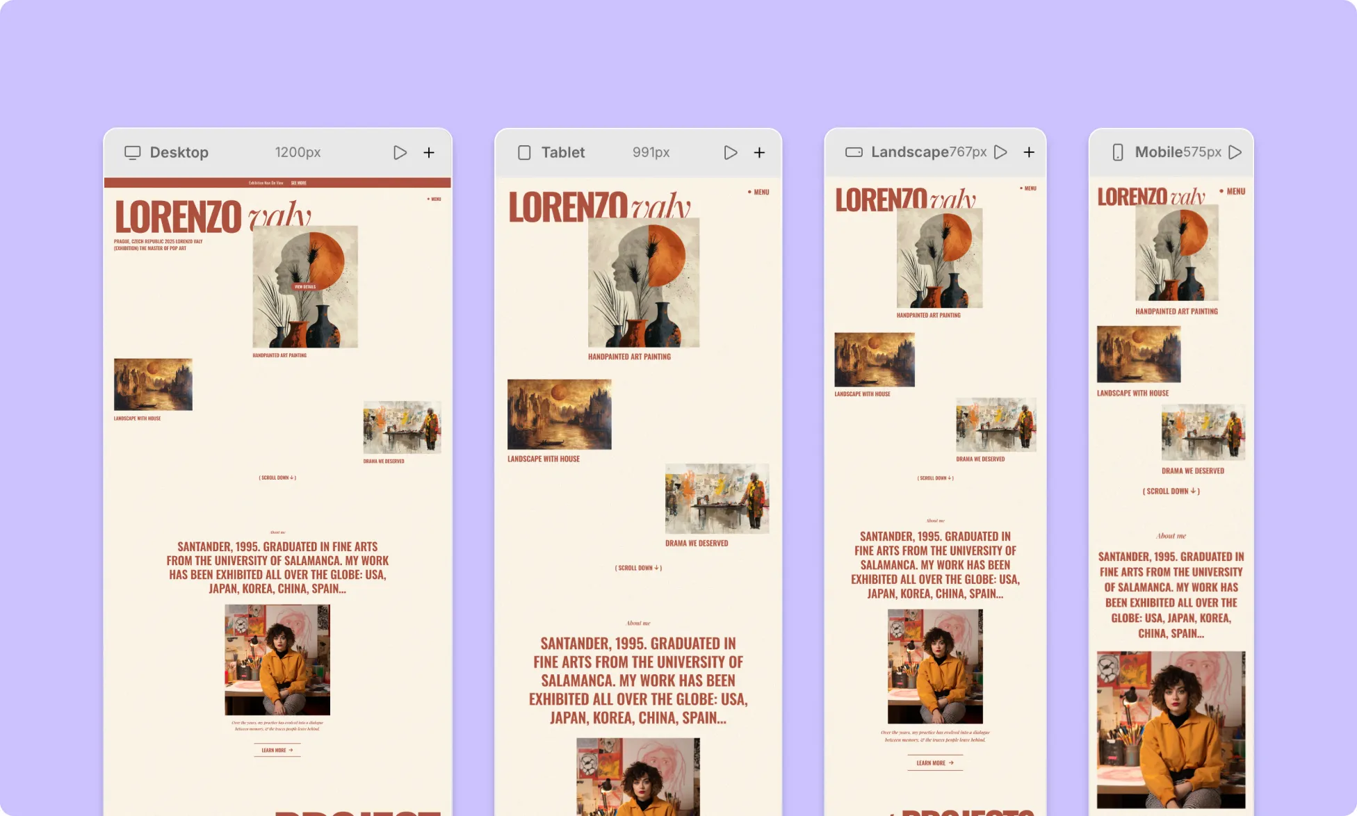 Breakpoints are displayed side by side on the infinite canvas