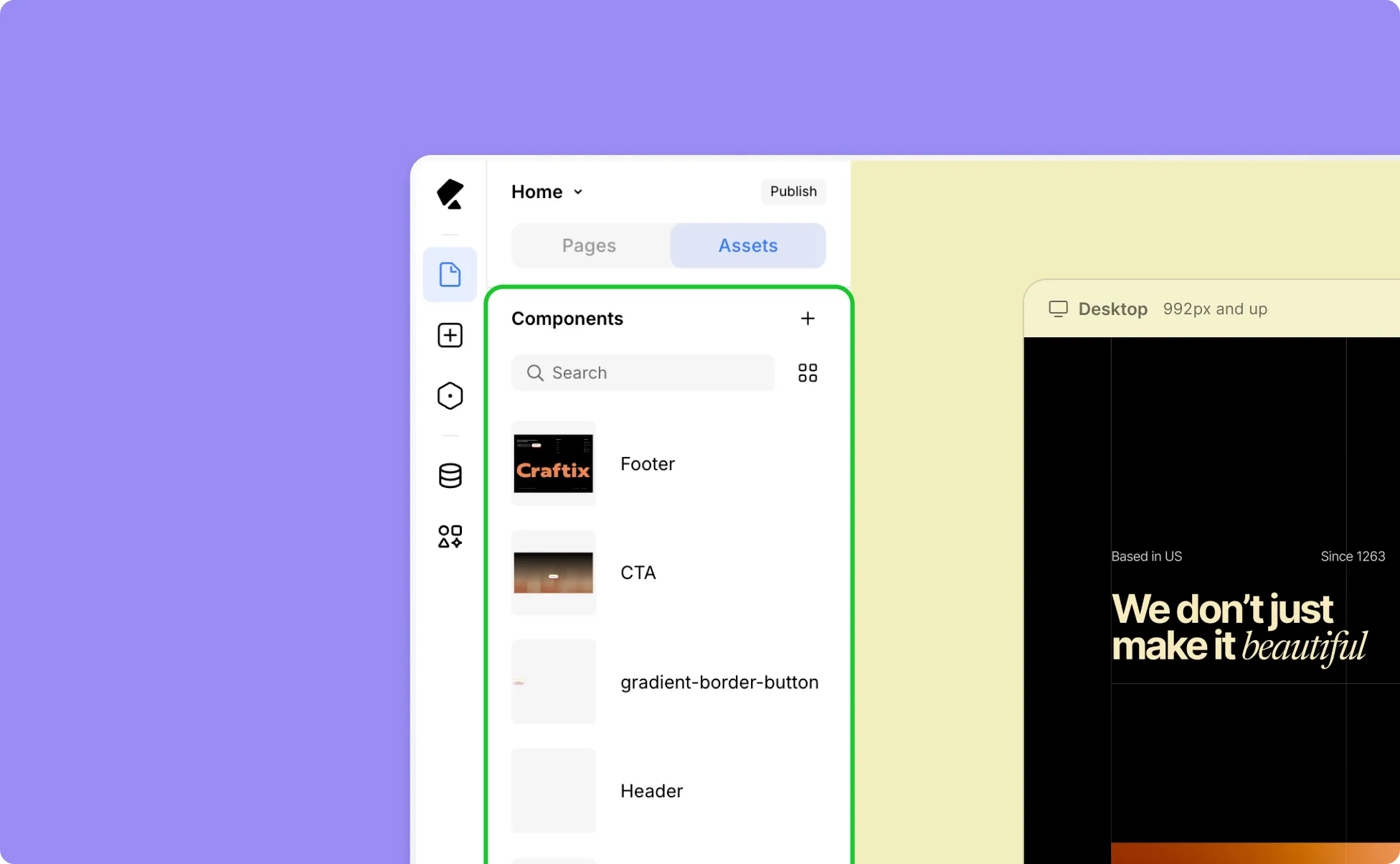 Components in Assets Tab