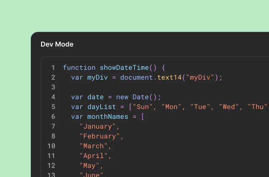 Dev mode with full CSS visibility