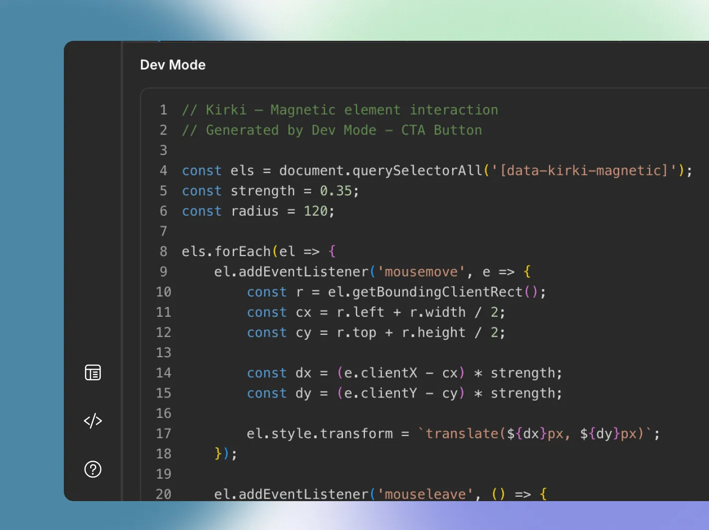 Dev mode with full CSS visibility