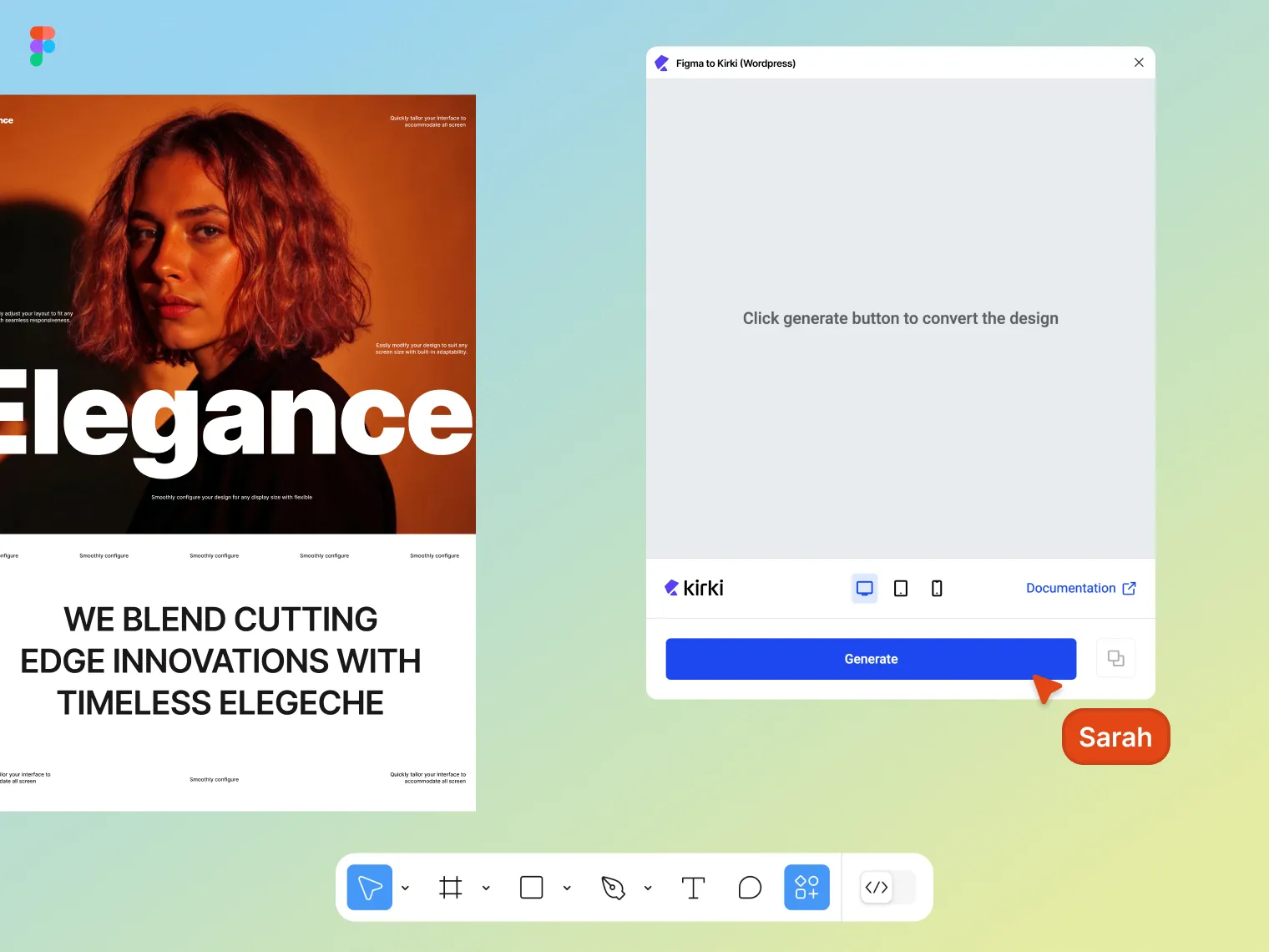 Figma to Kirki plugin installation preview