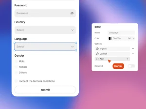 Available input types preview of form input fields