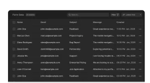 Form responses table with search & filter options