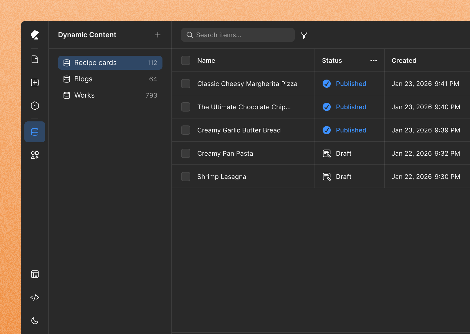 Kirki CMS collection list