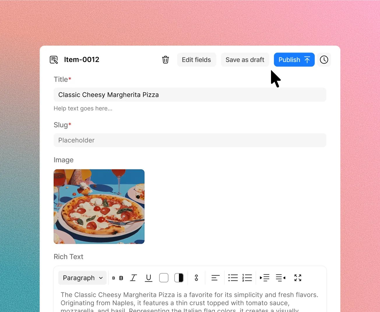 Draft, schedule, and publish options for CMS collection items