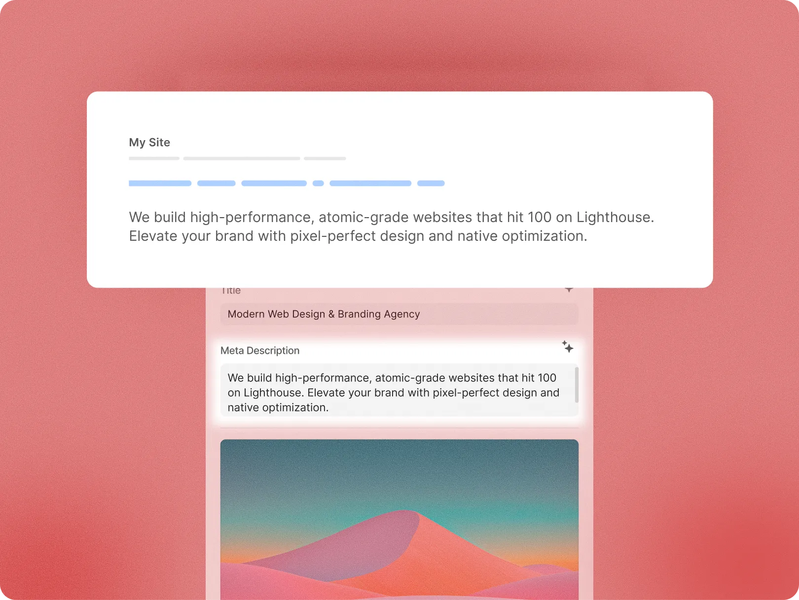 SEO Meta description in page settings