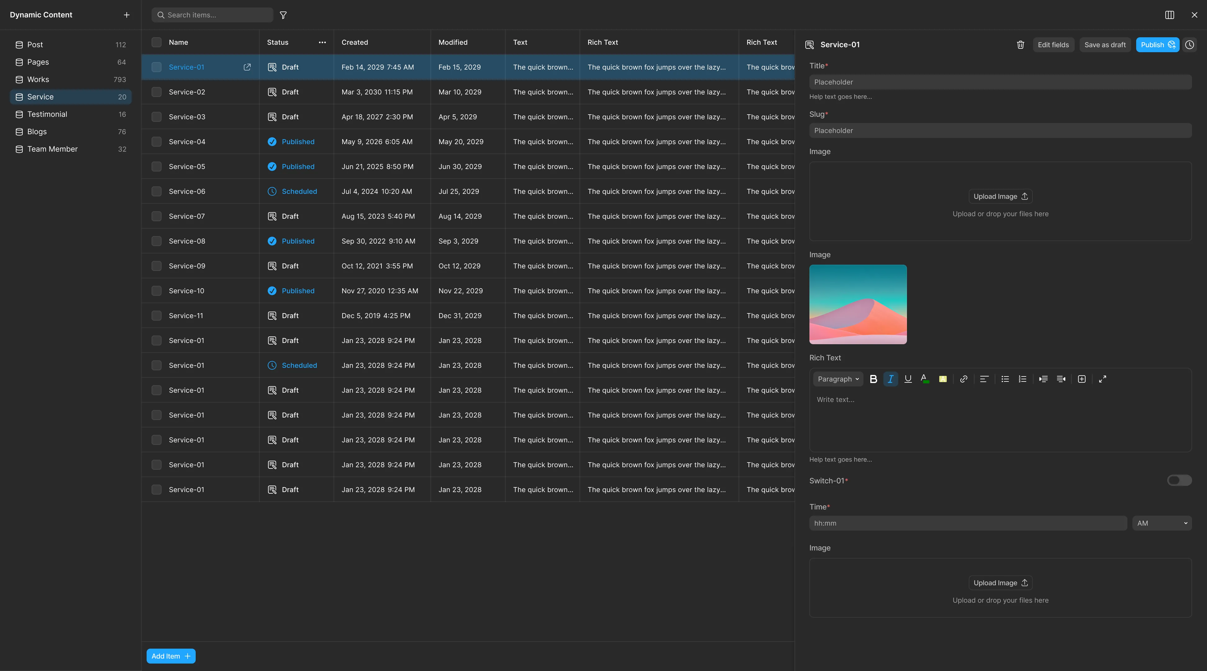 cms panel ui layout