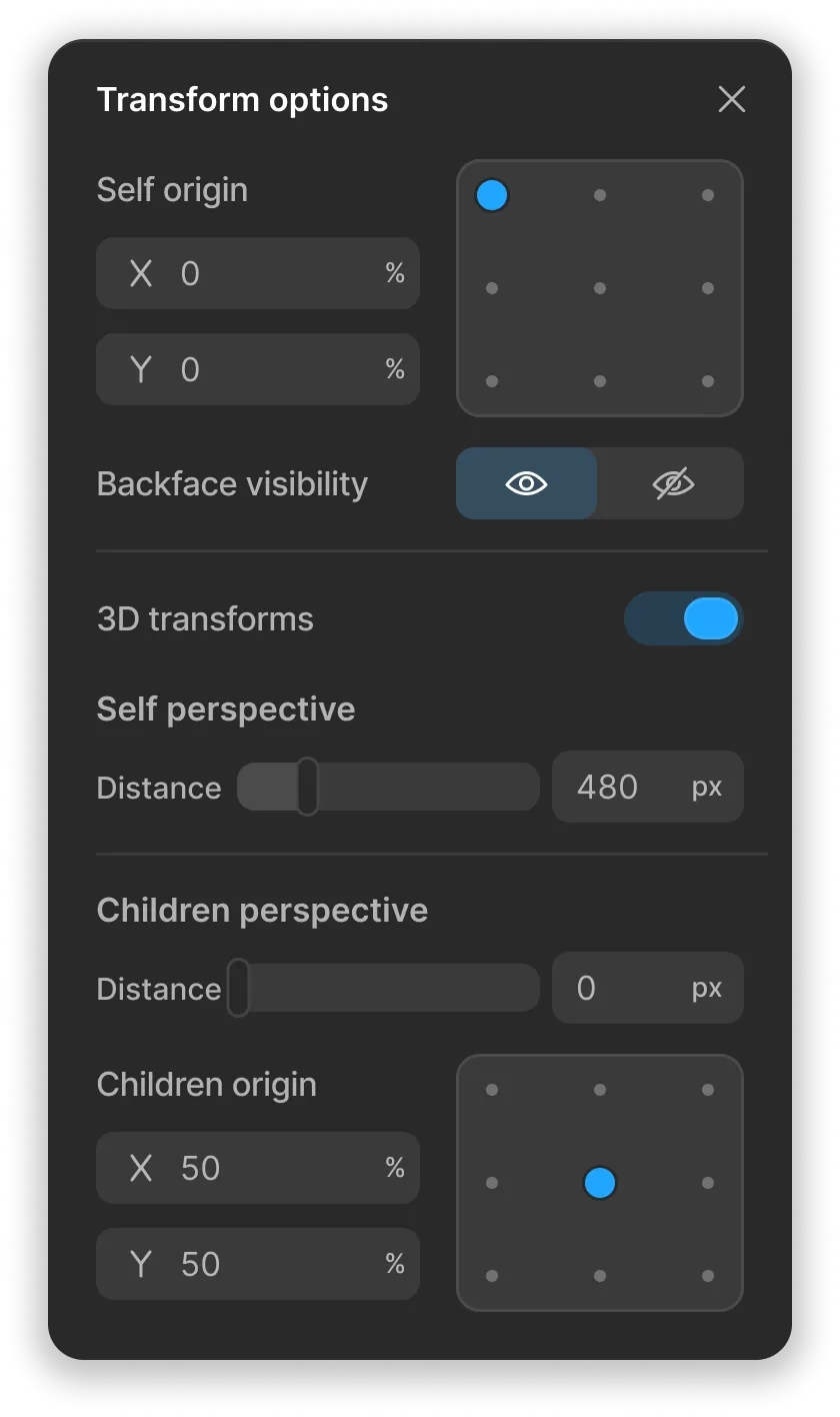 Transform options popover on kirki