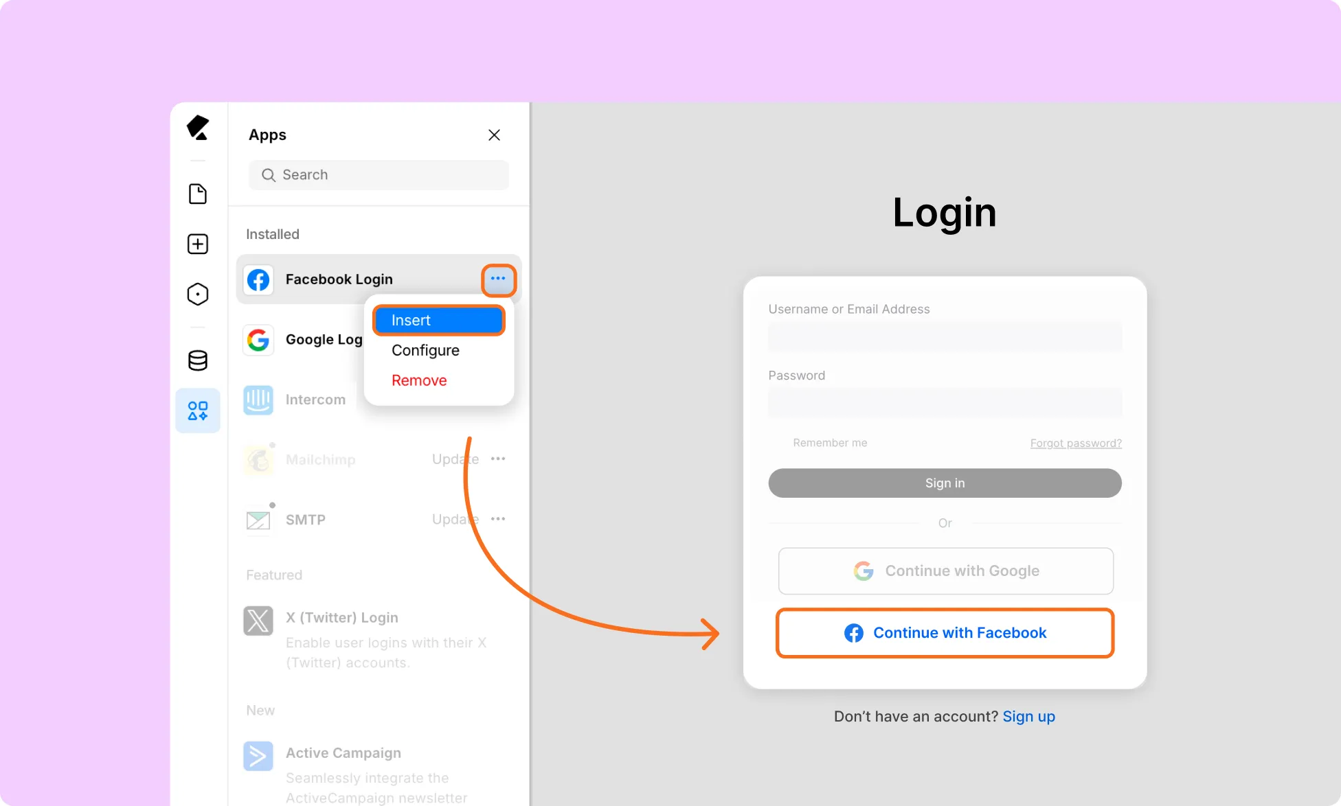 Insert Facebook Login Button to Login Form