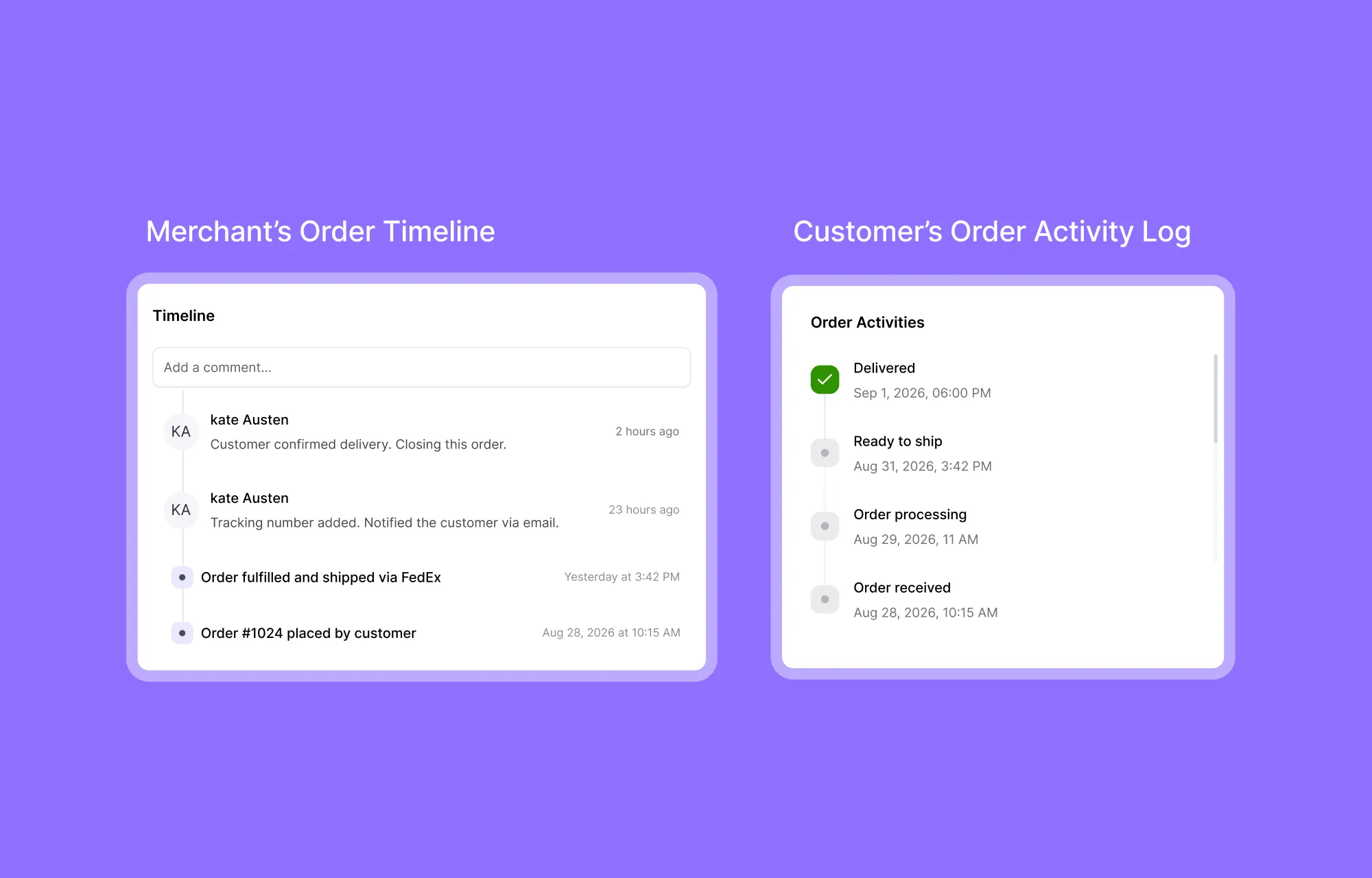 Order Timeline and Order Activity Log