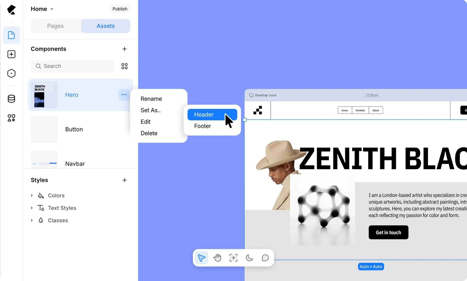 How to Set a Component as a Header or Footer