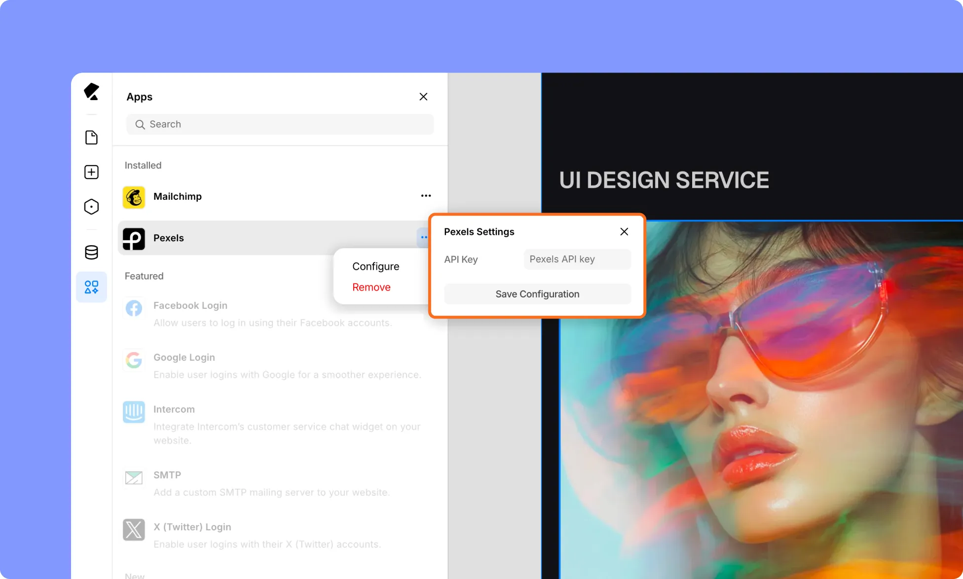 Insert API key For Pexels App Integration