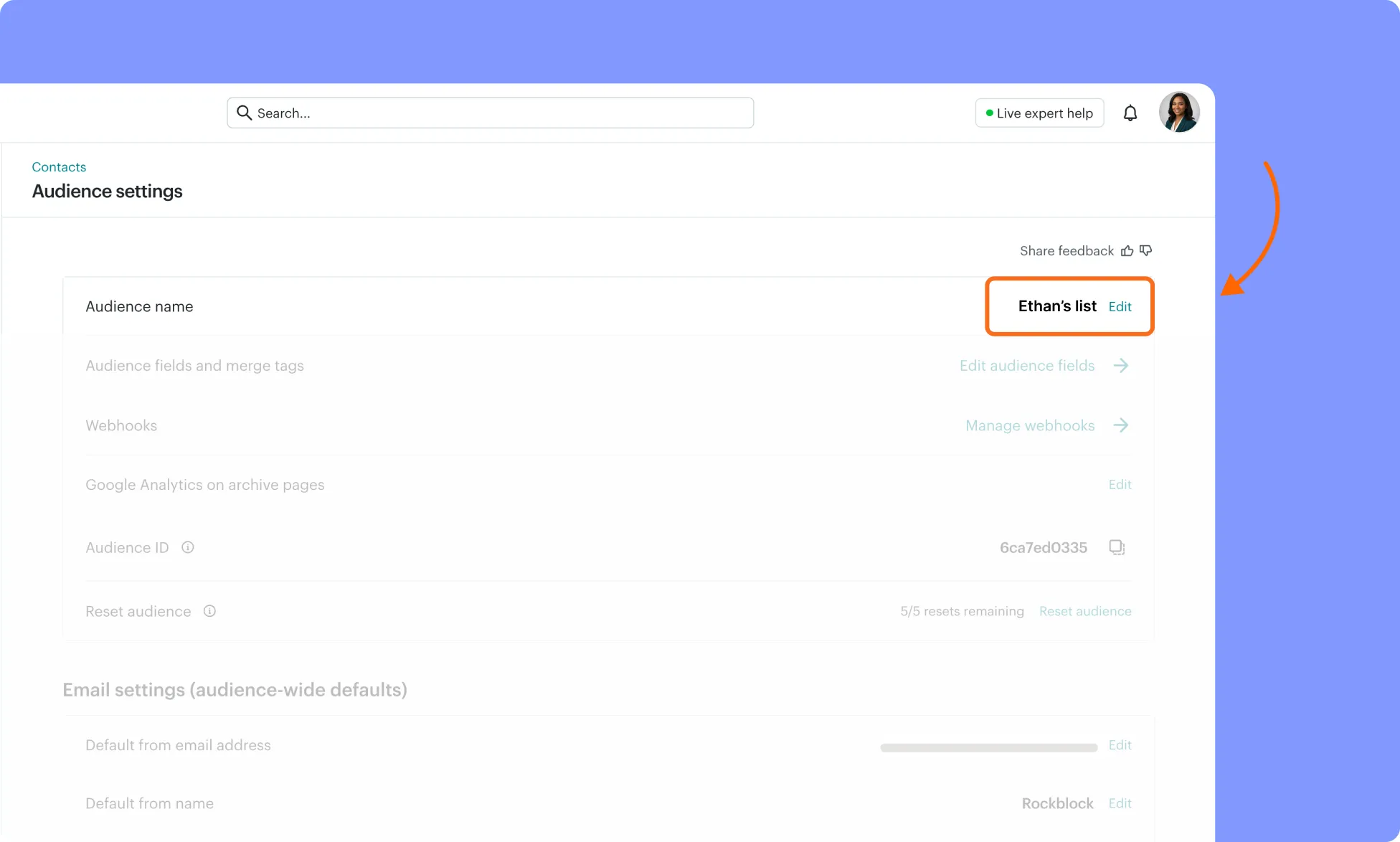 Audience name found for MailChimp form configuration