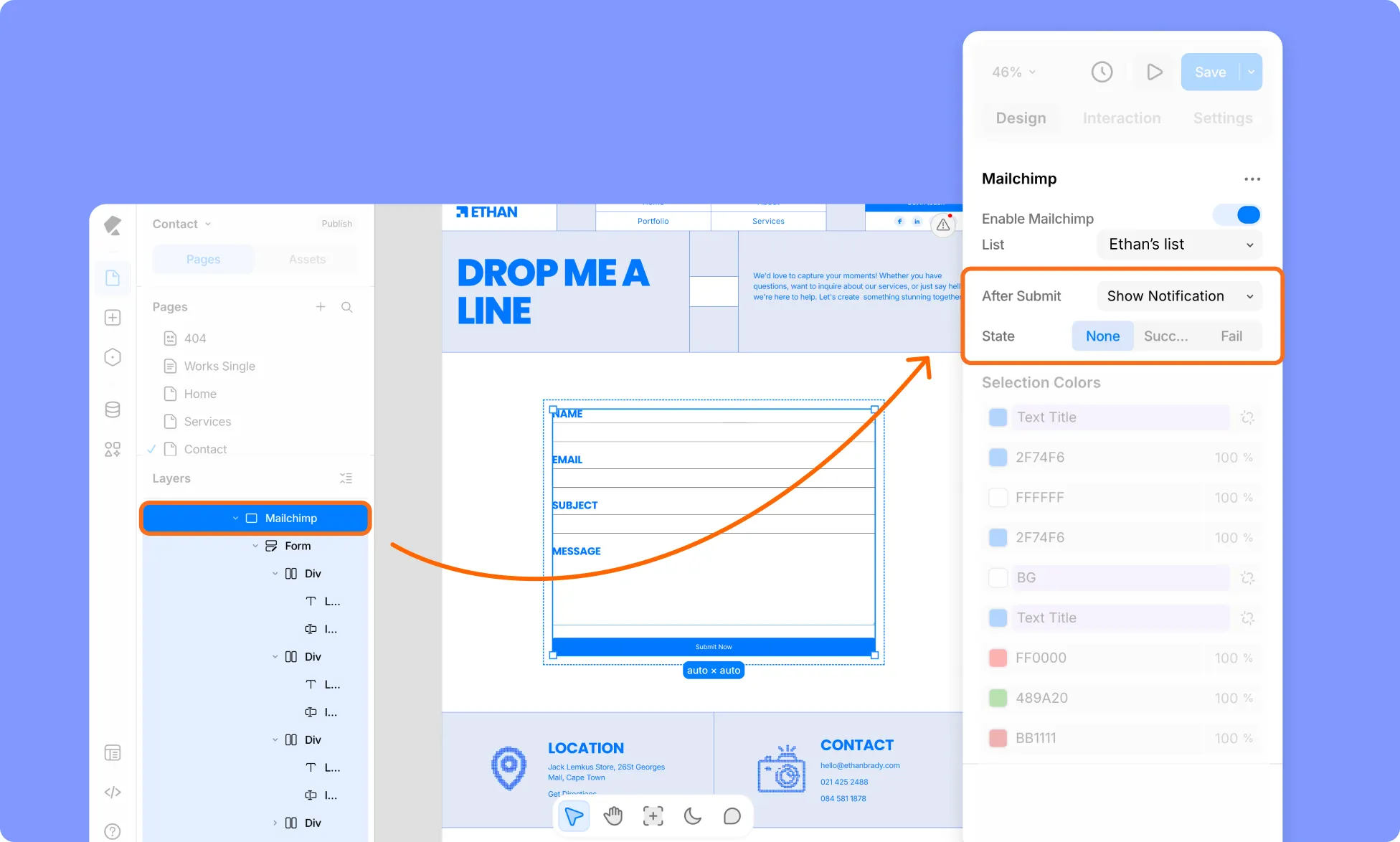 Mailchimp Form Settings configured in Kirki