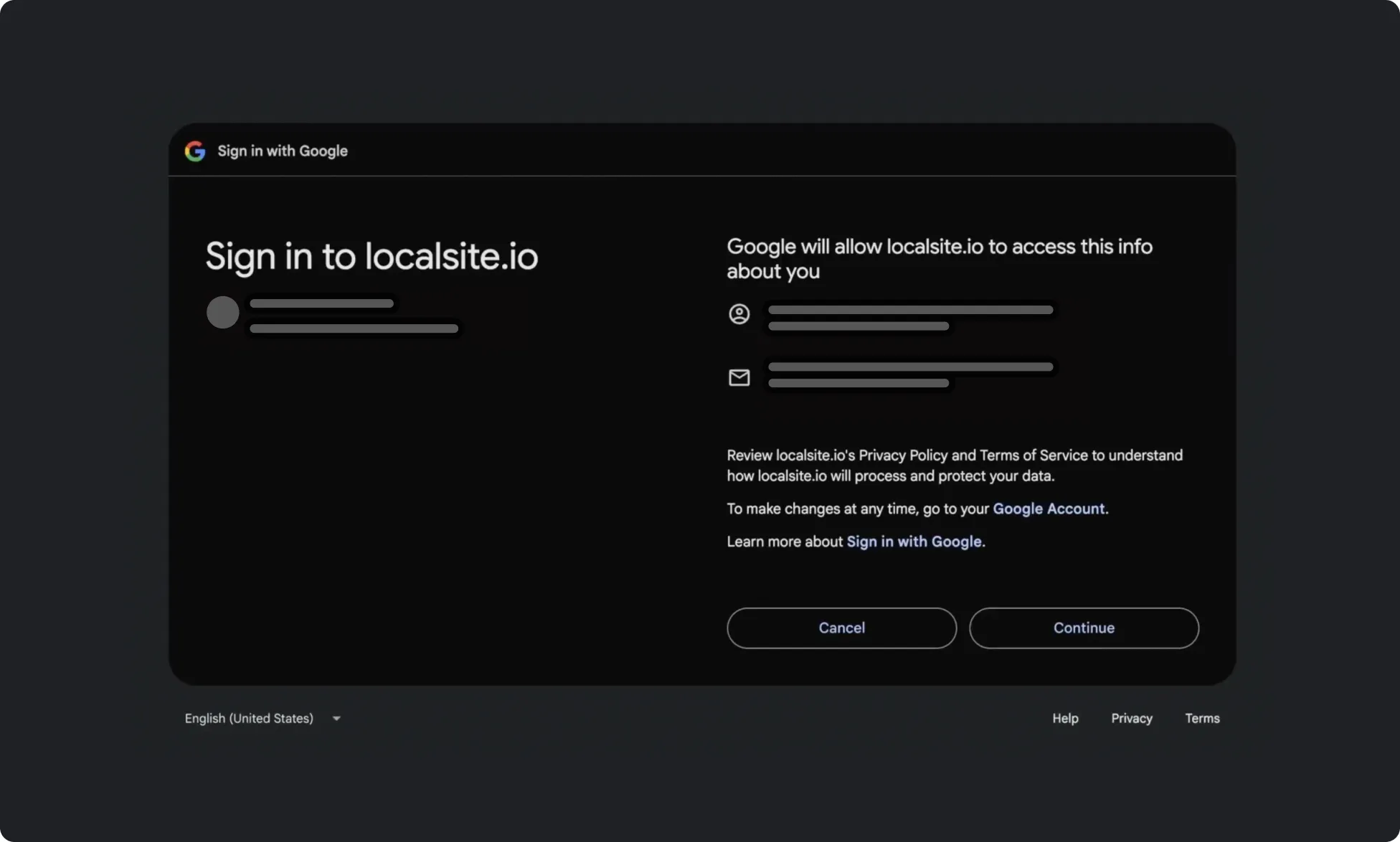 Google Client ID screen after login